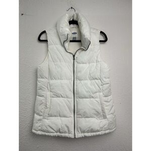 Old Navy Puffer Vest Womens Medium Quilted White Zip‎ Up Warm Layering